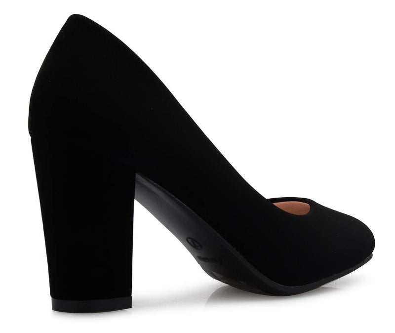 Olivia K Women's Classic Round-Toe Platform Pumps High Block Heel - Adorable, Comfortable (8.5,Black Nubuck*, Numeric_8_Point_5) - Image 3